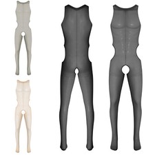 Mens Bodysuit Crotch Opening Lingerie See-through Bodystocking Muscle Lines Soft Men's Bodysuit price