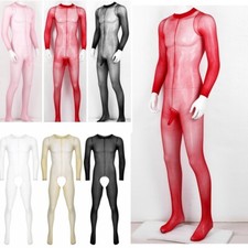 US Men's Sheer Full Body Stockings Pantyhose Stretchy Tights One Piece Bodysuit Men's Bodysuit price