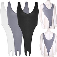 US Men Sleeveless Crotchless Tank Leotard High Cut Thong Bodysuit Undershirts Men's Bodysuit price