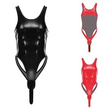 Men's Crossdressing Lingerie Jumpsuit Glossy PU Crew/Mock Neck Bodycon Bodysuit Men's Bodysuit price