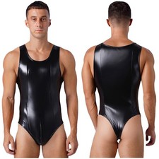 Mens One Piece Glossy Bodysuit High Cut Thong Jumpsuit Leotard Wrestling Singlet Men's Bodysuit price