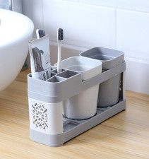 Toothbrush Toothpaste Stand Holder w/2 Cups Bathroom Storage Organizer Plastic Toothpaste Holder price