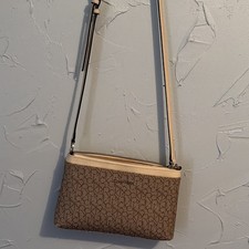 Calvin Klein Monogram Zip-Top Crossbody Bag Beige/Brown Adjustable Strap Women's Messenger Bag price