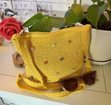 Accessory Street Mustard Yellow Crochet Crossbody Bag Boho Embroidered Purse Zip Women's Messenger Bag price