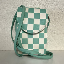 Green White Checkered Women’s Crossbody Bag Zip Closure Silver Hardware Women's Messenger Bag price