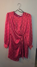 Karlie Pink Orange Retro Fan Print Tie Front Mini Dress Women's Small Fan Tie price