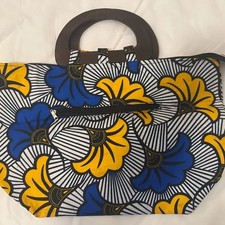 Yellow & Blue Floral Fan-Print Benin Purses Fan Tie price