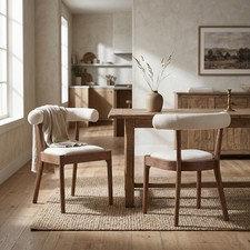 Set of 2 Linen Dining Room Side Chairs with Curved Open Upholstered Back,White Cafe & Canteen Chair price