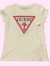 GUESS Girls Size 8 White Crew Neck Short Sleeve Logo T-Shirt Pullover Girls' Shirt price