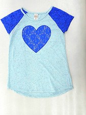 Girls Wonder Nation Short Sleeve Blue W/T Large Heart T-Shirt Size 14/16 Girls' Shirt price