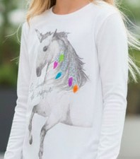 Girls XL Hanes Long-Sleeve White T-Shirt With Unicorn Graphic & Glitter Accents Girls' Shirt price