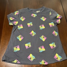 MTV Girls Gray T-Shirt Size XXL 18 Retro Logo All Over Print Short Sleeve Tee Girls' Shirt price