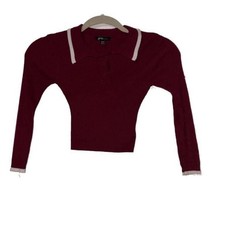 Girls  Ribbed Long Sleeve Polo Crop Top with Contrast Collar 10-12 Girls' Shirt price