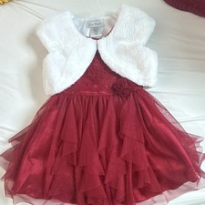 Joan Calabrese Girls Size 4 Red Flower Girl Dress w/ White Faux Fur Bolero Girls' Bolero price