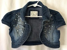Justice Girls 6/7 Rhinestone Denim Cropped Bolero Shrug Jacket Dark Wash Girls' Bolero price