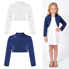 Girls Bolero Shrug Open Front Cardigan Jacket Wedding First Communion Cover Up Girls' Bolero price