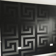 Solea Black Satin Greek Key Wallpaper Wallpaper price