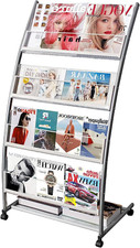 Floor Standing Magazine Rack with Wheels - 4 Pocket Metal Display Stand Office Magazine Rack price