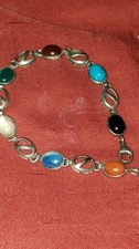 multicolor oval gems mexican silver bracelet Natural Stone Bracelets price