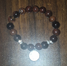 Brown & Black Agate Beaded Stretch Bracelet w/ Silver Tree of Life Dangle Charm Natural Stone Bracelets price