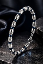 Men's Blue ve Silver Hematite Natural Stone Bracelet Stainless Steel Detailed Natural Stone Bracelets price