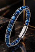 Men's Steel Lapis Lazuli Natural Ta� Bracelet �ift S�ra Braided Design Elegant Natural Stone Bracelets price