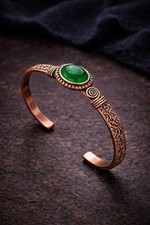 Women's Copper Bracelet Natural Green Agate Cylinder Model Pure Copper Bangle Natural Stone Bracelets price