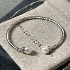 David Yurman Solari 925 Sterling Silver White Pearl & Diamonds Bracelet 6mm Natural Stone Bracelets price