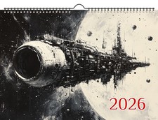 2026 Wall Calendar ~ Cosmic Noir: Dark Sci-Fi Starships Space Stations Calendar price