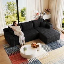 95" Modern Minimalist U-Shaped Sofa, Black Corduroy, No Assembly, Deep Sofa Set price
