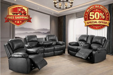 NEW 3PC Sofa Loveseat Chair Black Leather Living Room 5-Seater Recliners Set Sofa Set price