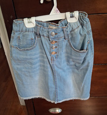 YMI Girls Blue Solid Denim Mini Skirt Short Button Front Casual Size 12 Girls' Jeans / Denim Skirt price