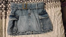 Justice Girls Denim Cargo Skort with Belt Blue Wash Utility Skirt Size 10 Girls' Jeans / Denim Skirt price