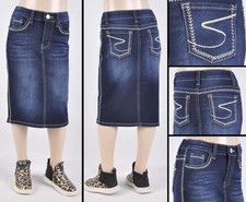 Little Girls Stretch Denim Skirt calf length dark indigo wash #RK-77410 Girls' Jeans / Denim Skirt price
