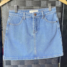FOREVER 21 Girls Blue Solid Denim Mini Skirt Short 9/10 Button Belt Loops Girls' Jeans / Denim Skirt price