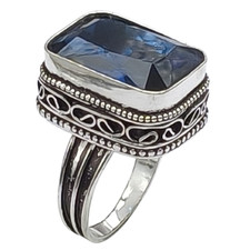 Blue Sapphire Hydro Gemstone Antique Silver Plated Ring US Size-6.5 A 1319 Sapphire Ring price