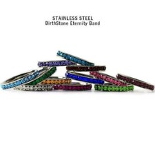 3mm Stackable Stainless Steel Eternity Band Ring w/ Crystal Birthstones Sapphire Ring price