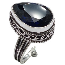 Blue Sapphire Hydro Gemstone Antique Silver Plated Ring US Size-10 A 1309 Sapphire Ring price
