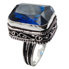 Blue Sapphire Hydro Gemstone Antique Silver Plated Ring US Size-7.75 A1312 Sapphire Ring price