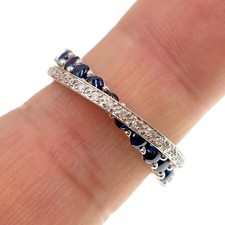 14k Solid White Gold Natural Blue Sapphire and Diamond Band Ring Size 8 Sapphire Ring price