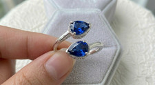 Lab Grown Royal Blue Sapphire Teardrop Baypass 925 Ring Sterling Silver Sapphire Ring price
