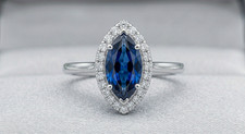 Lab Grown Royal Blue Sapphire Marquise Halo 925 Ring Sterling Silver Ring Sapphire Ring price