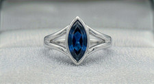 Lab Grown Royal Blue Sapphire Marquise 925 Ring Sterling Silver Bezel Ring Sapphire Ring price