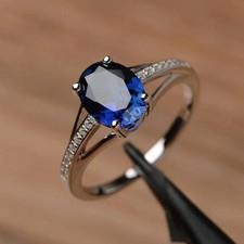 2.20 Ct Oval Cut Natural Blue Sapphire & Diamond Wedding Ring 14K White Gold Sapphire Ring price