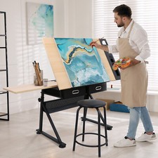 Drafting Table Art Desk Artist Drawing Table Adjustable Tilted Tabletop w/Stool Drawing Table price