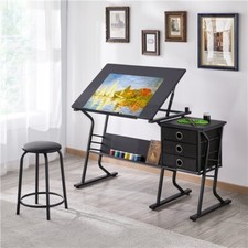 Drafting Desk for Artists Art Drawing Table w/Stool for Working Studying, Black Drawing Table price