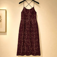 Soprano Burgundy Lace Midi Dress Womens Small Spaghetti Strap Floral Slip Dress price