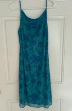 READ! Vintage 90s Teal Sparkle Dot Hawaiian Floral Sleeveless Midi Dress Slip Dress price
