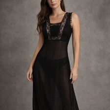 Rumored Black Sheer Maxi Slip Dress M Lace Trim Noir Whimsigoth Dark Coquette Slip Dress price