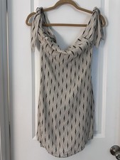 Beach Riot Geometric Chiffon Smocked Tie Strap Mini Slip Dress Beige/Black S Slip Dress price